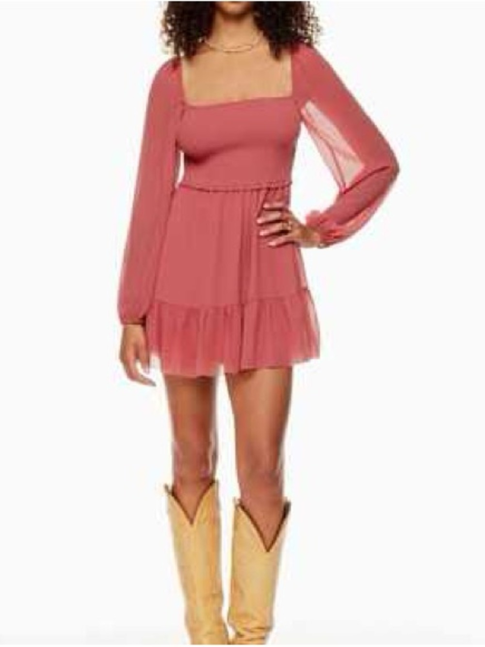 Wilfred Dusty Rose Long Sleeve Square Neck Mini Dress